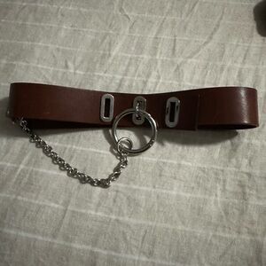 Brown Leather Belt with Silver Chain